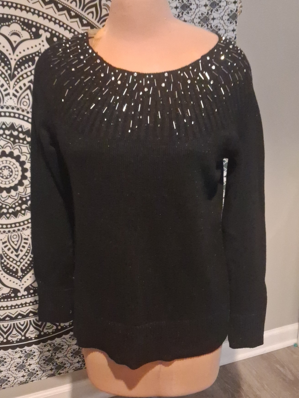 Apt. 9 Black Scoop Neck Sweater with Beaded Neckline